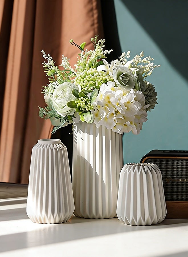 بيوينتي الزهرية السيراميكية البيضاء - مجموعة من 3 بوهو للديكور المنزلي الحديث ، الديكور الشمالي الحد الأدنى مكتب مدخل غرفة المعيشة مركز الجدول ديكورات الزهريات ﻿ - Image 1